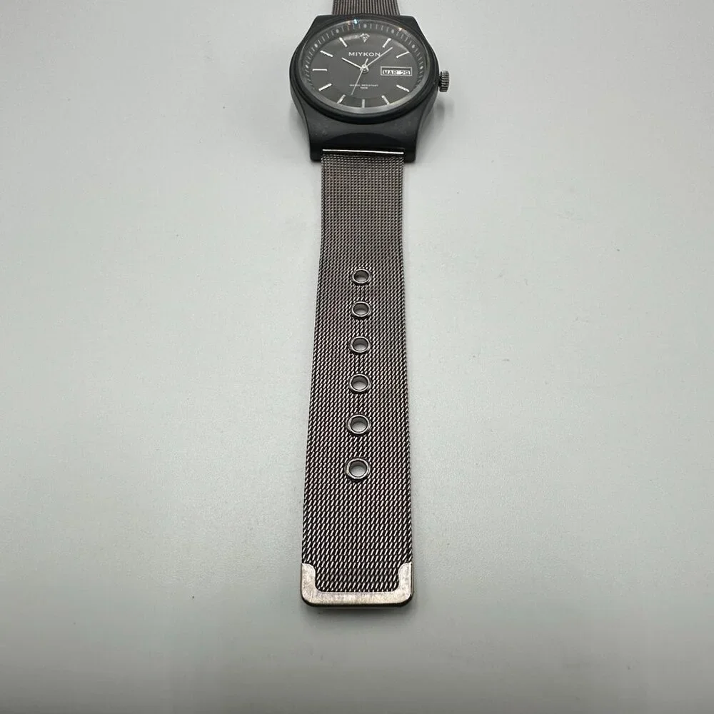 Miykon Watch Men Black Day Date Dial 38MM Mesh Buckle Band New Battery 9 Inch